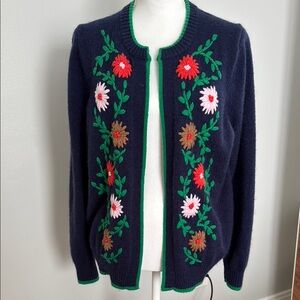 Floral Embroidered Navy Sweater